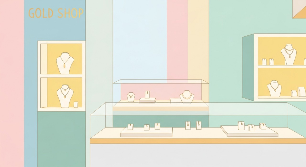 Kedai emas memaparkan pelbagai barang kemas.