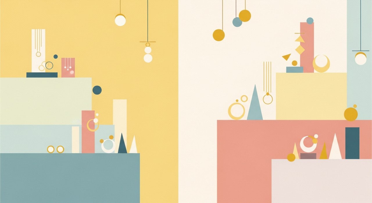 Pemandangan dalam kedai emas dengan pelbagai perhiasan emas dipamerkan.