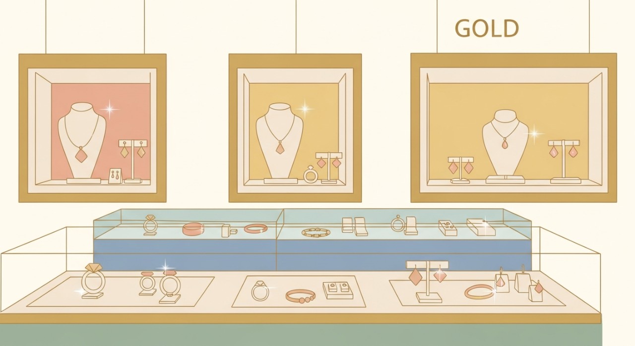 Sebuah kedai emas yang mempamerkan pelbagai jenis barang kemas.