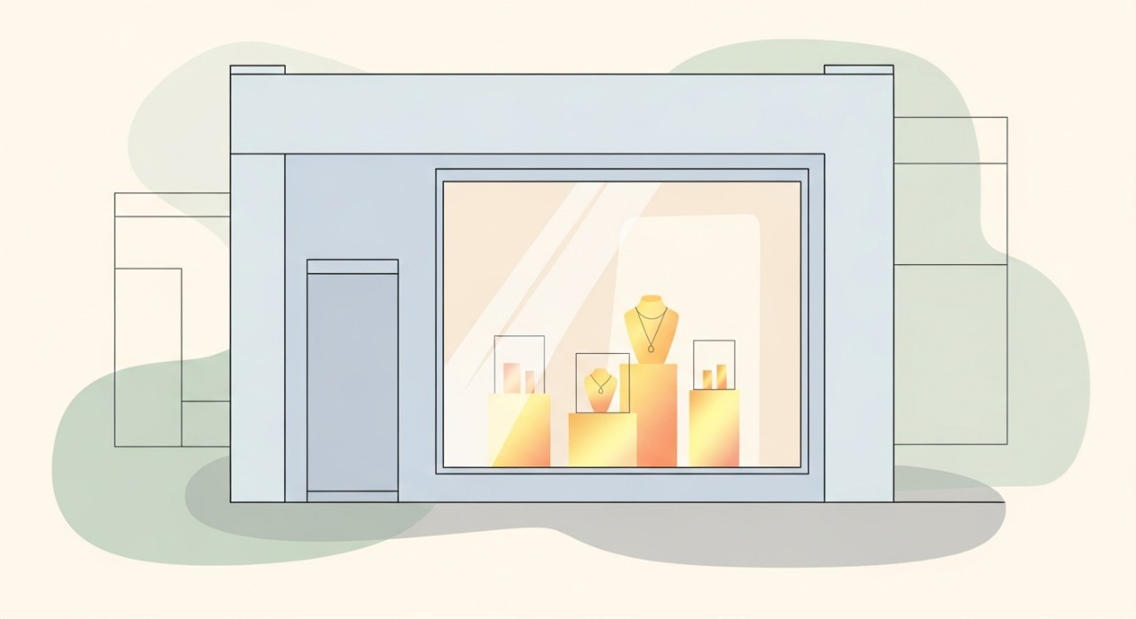 Pemandangan hadapan sebuah kedai emas yang moden di kawasan Sri Hartamas.