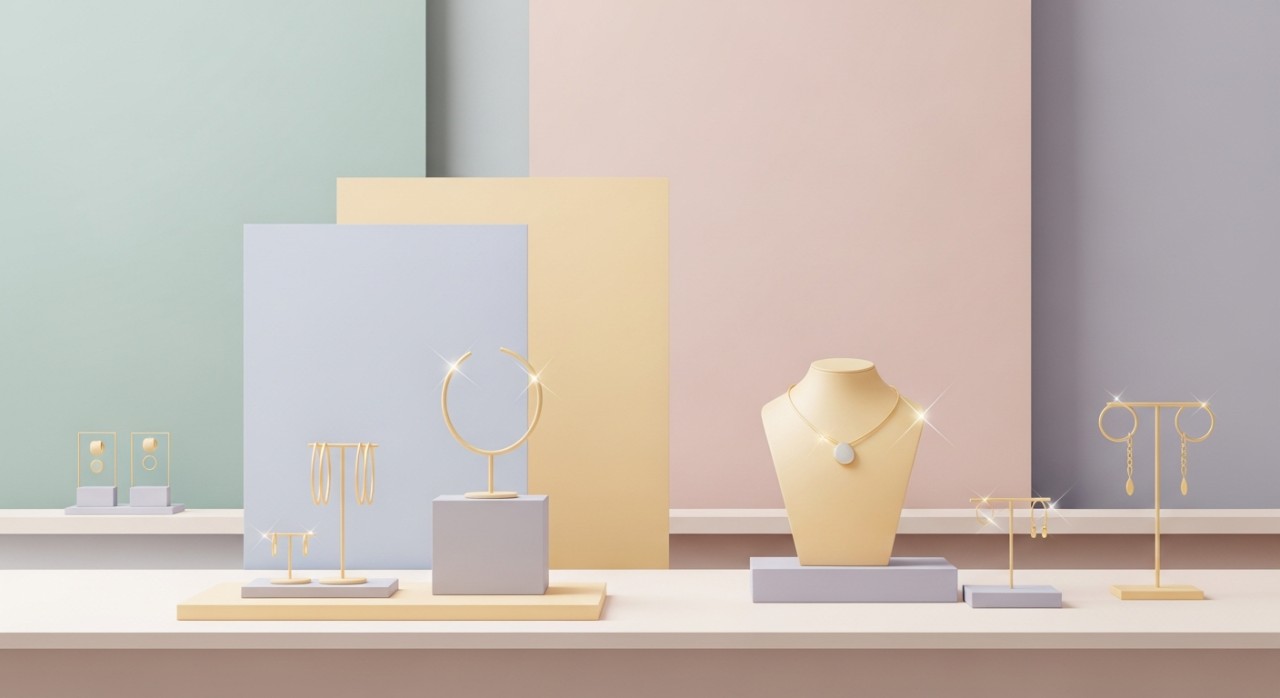 Barang kemas emas berkilauan dipamerkan di dalam kedai.