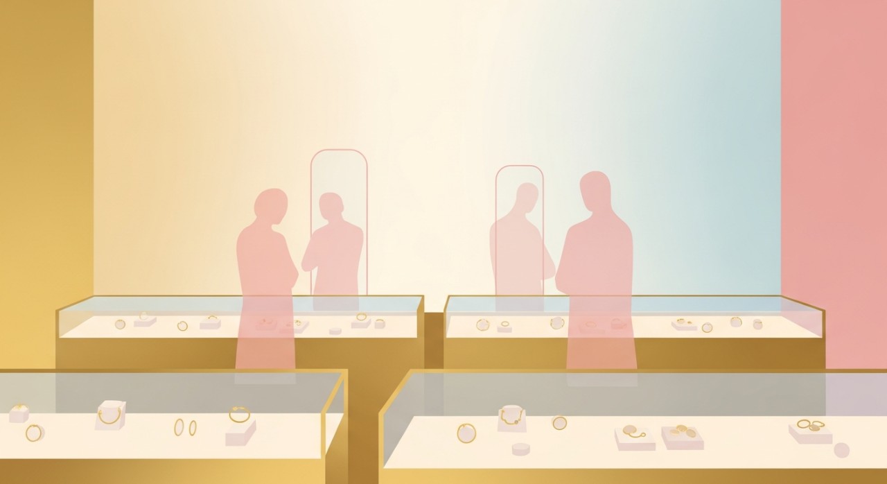 Pemandangan dalam sebuah kedai emas yang sibuk.