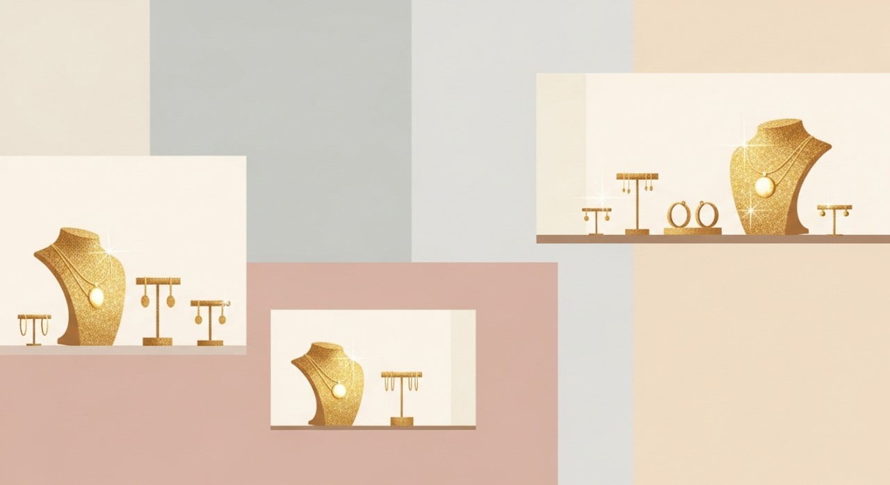 Barang kemas emas berkilauan dipamerkan di dalam kedai.