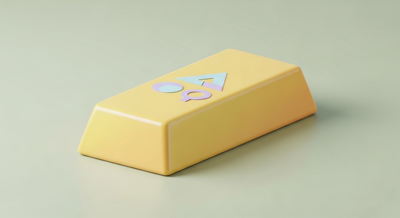 Jongkong emas Public Gold diletakkan di atas permukaan meja