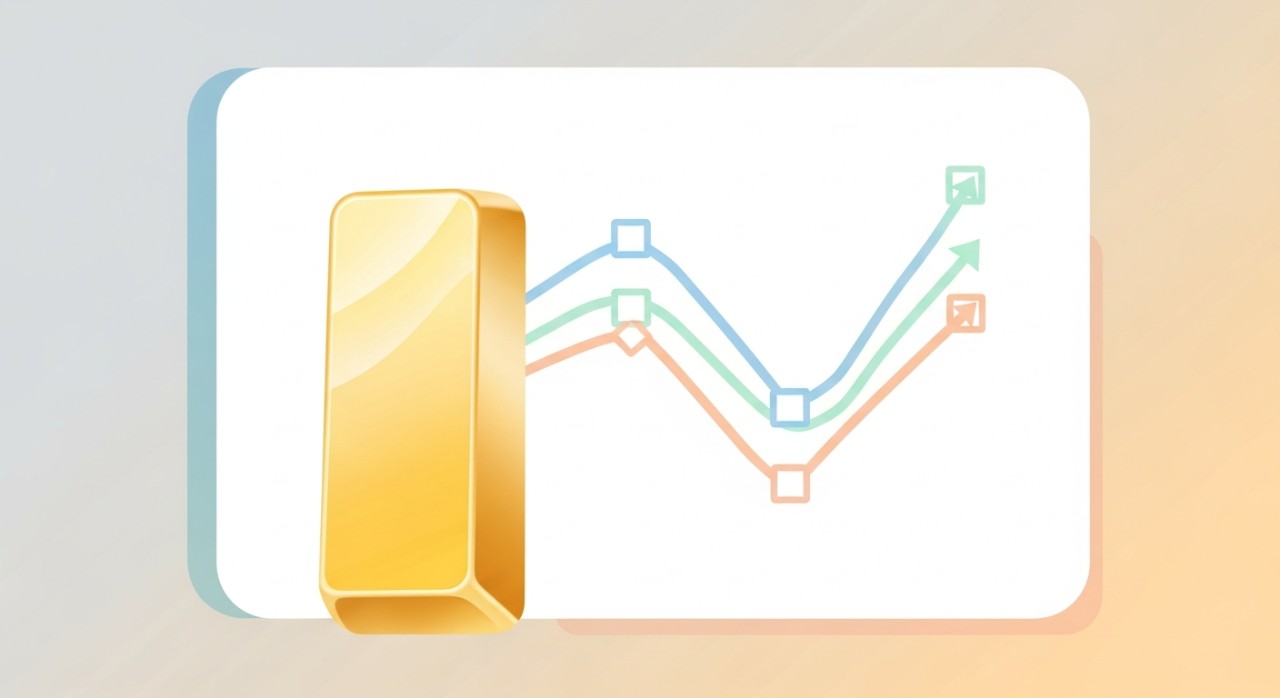 Grafik turun naik pasaran di sebelah kepingan jongkong emas tulen